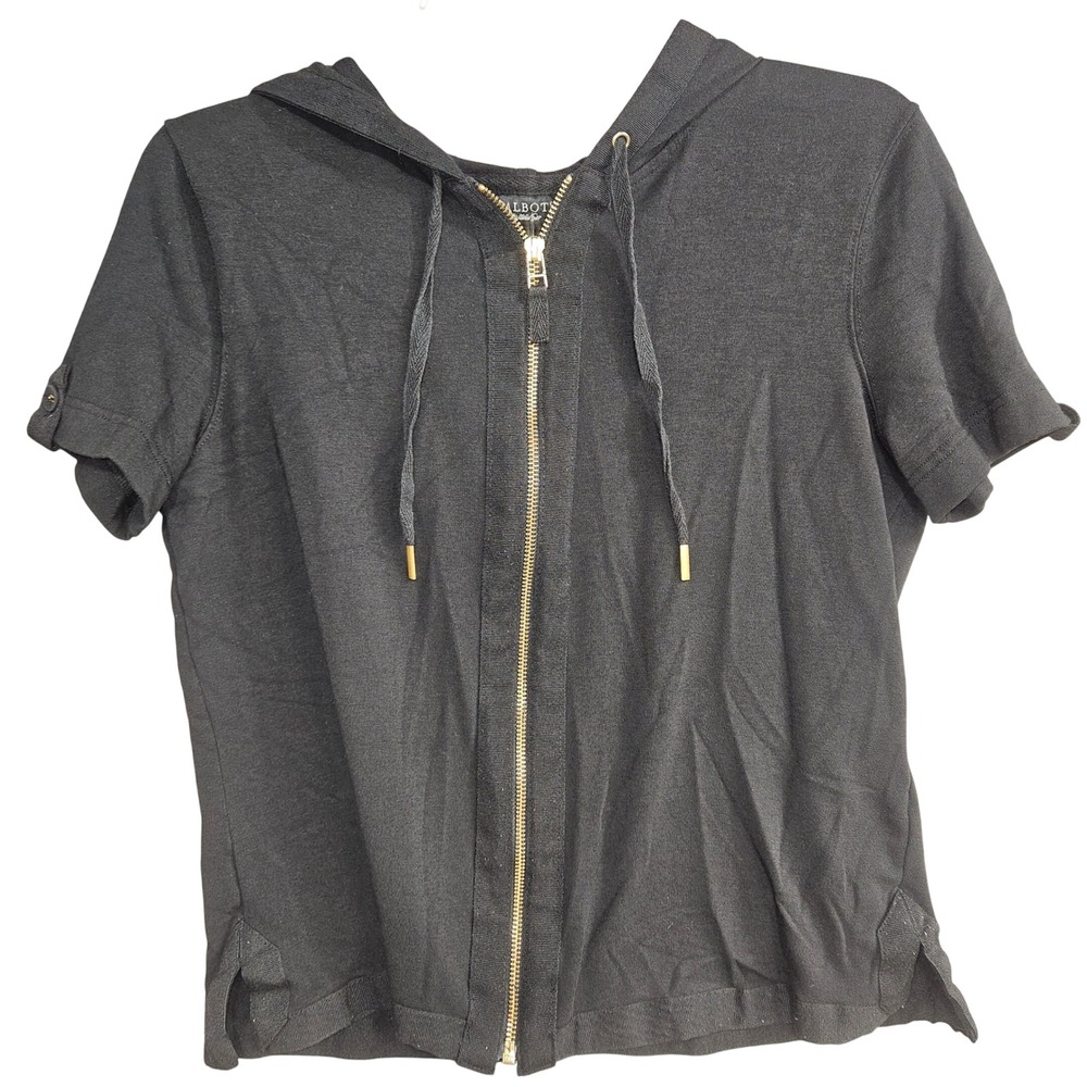Talbots Womens Black Pima Cotton Modal Short Sleeve Full Zip Hoodie Size M